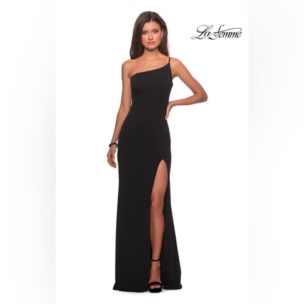 New La Femme One- Shoulder Black Maxi Dress Women Size 10